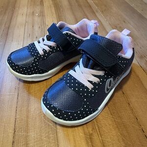 Osh Kosh Toddler size 10 navy blue and pink polka dot sneakers